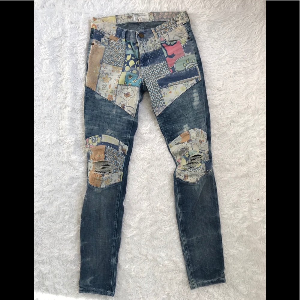 Current/Elliott Moto Ankle Skinny Patchwork